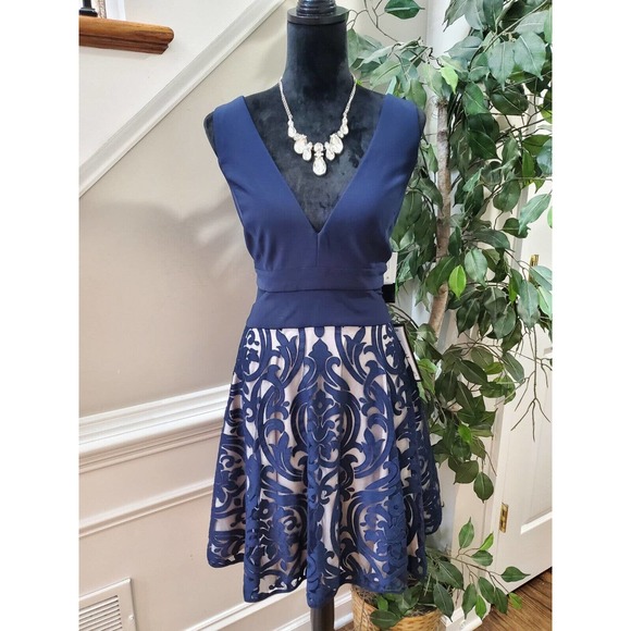 Xscape Dresses Xscape Womens Blue Polyester Vneck Sleeveless Casual